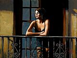 Saba at Las Brujas II Paintings - Saba on the Balcony by Fabian Perez